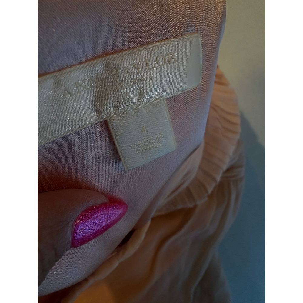 Ann Taylor Peach Silk One Shoulder Pleated Cocktail Dress Size 4 Wedding Guest - Picture 3 of 12